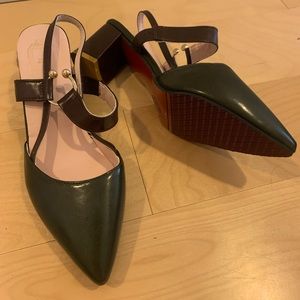 Red-Bottom Slingback Heels with Gold Accent